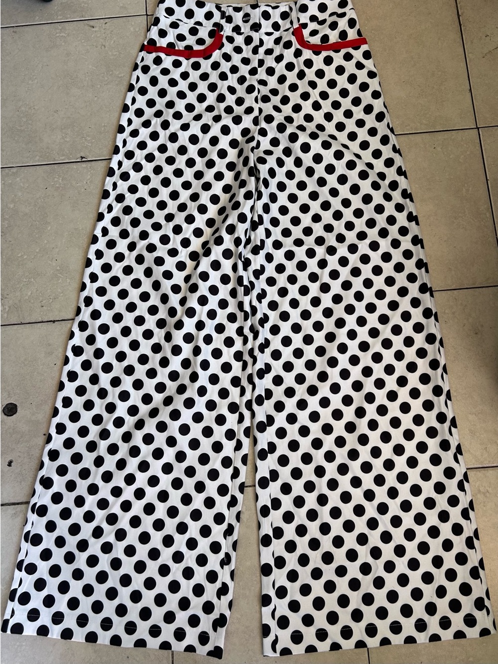KOANDAILY Black Polka Dot Pants with Red Trim